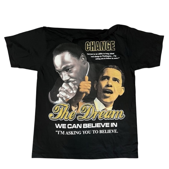Justee MLK Barack Obama Change Dream Tee T Shirt Black Y2K Vote - Picture 2 of 8